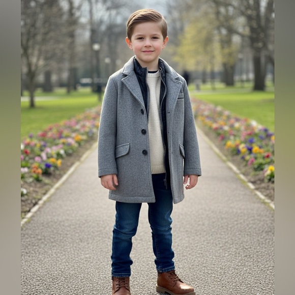Armani Junior Boys' Hybrid Wool Coat with Layered Puffer Inset
